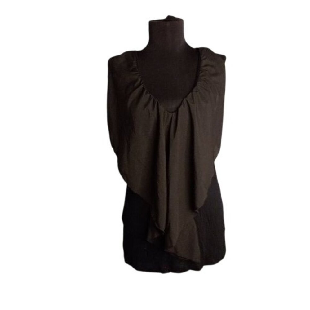 Venus Size M Top Black Sleeveless Draped Top Beaded Back Detail Sheer